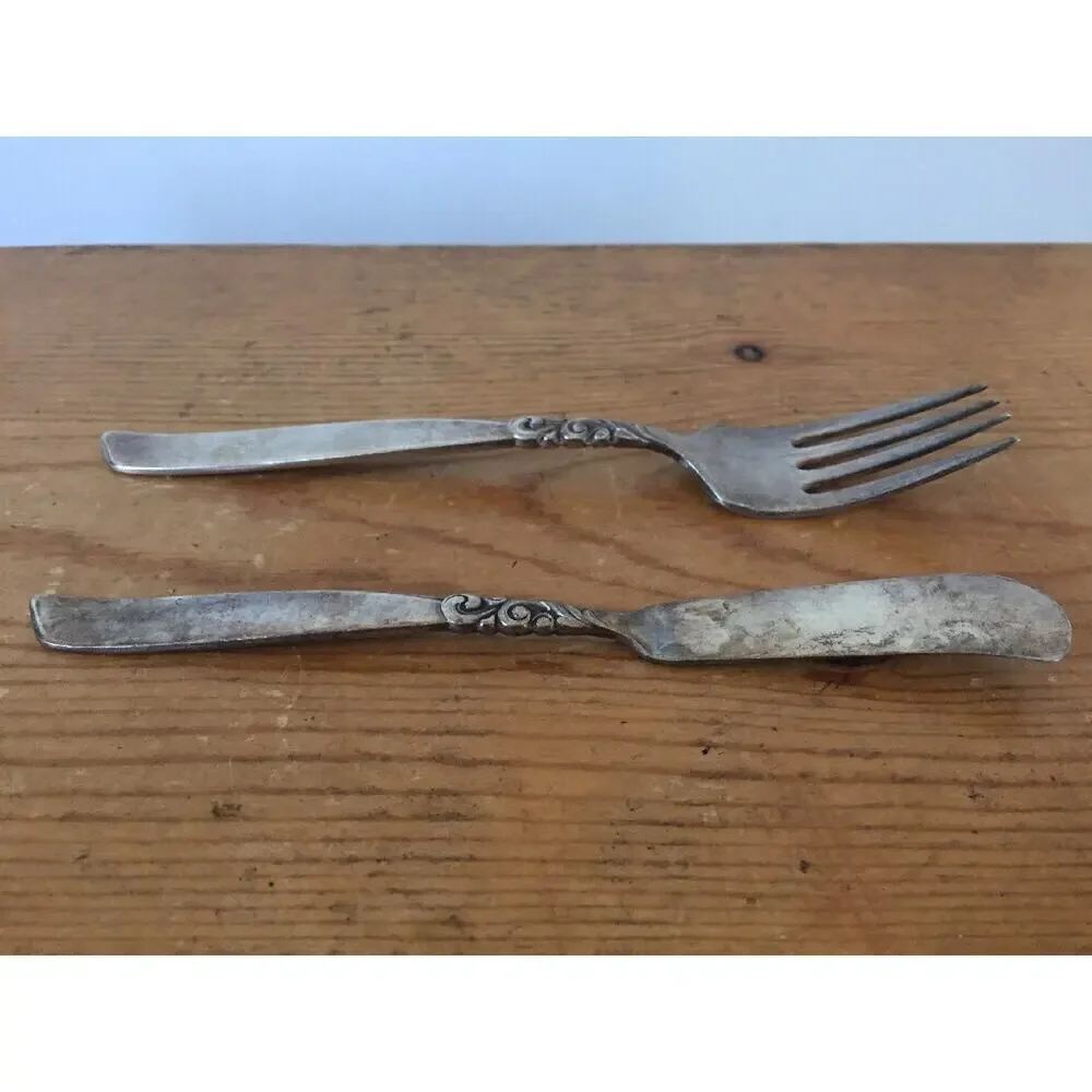 Vintage Oneida South Seas Silverplate Flatware Fork + Butter Spreader Knife